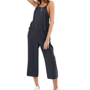 Asos Jumpsuit Wide Leg Knot Detail Pockets Slate Blue Gray Size 14